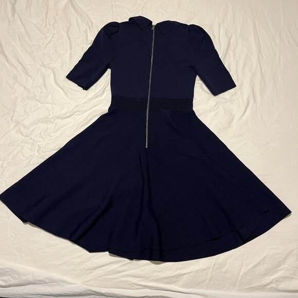 Ted Baker Navy Knit Dress Peter Pan Collar Bow Circle Skirt Twee Lace Size 1 - Picture 5 of 6